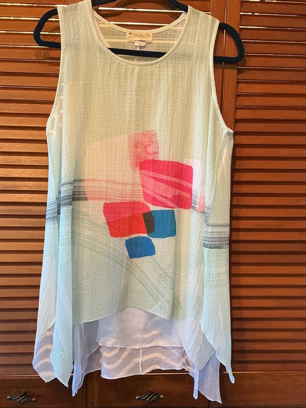 Women’s Mint Sleeveless Tunic with Pink & Blue Geo Print